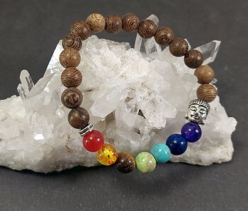  Armband  i Zebraträ och Chakra Pärlor  - 8mm  Pärlor