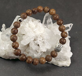  Armband  i Zebraträ med Silver Buddha  - 8mm  Pärlor