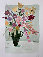 Collage "Rosenskära och tulpaner" av Maria C Bernhardsson. Orginal utan ram. 70x50cm.