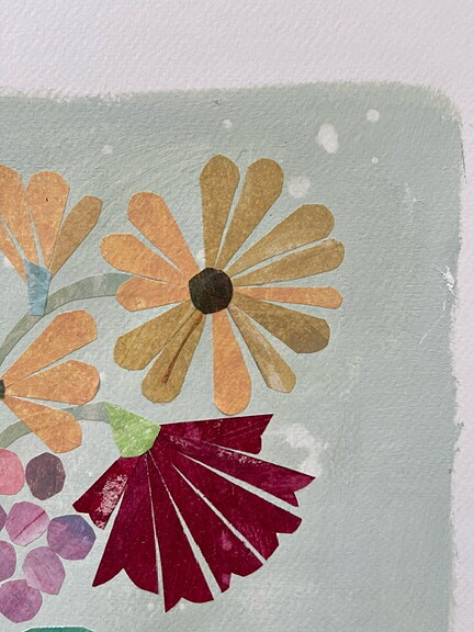 Collage "Rosenskära och tulpaner" av Maria C Bernhardsson. Orginal utan ram. 70x50cm.