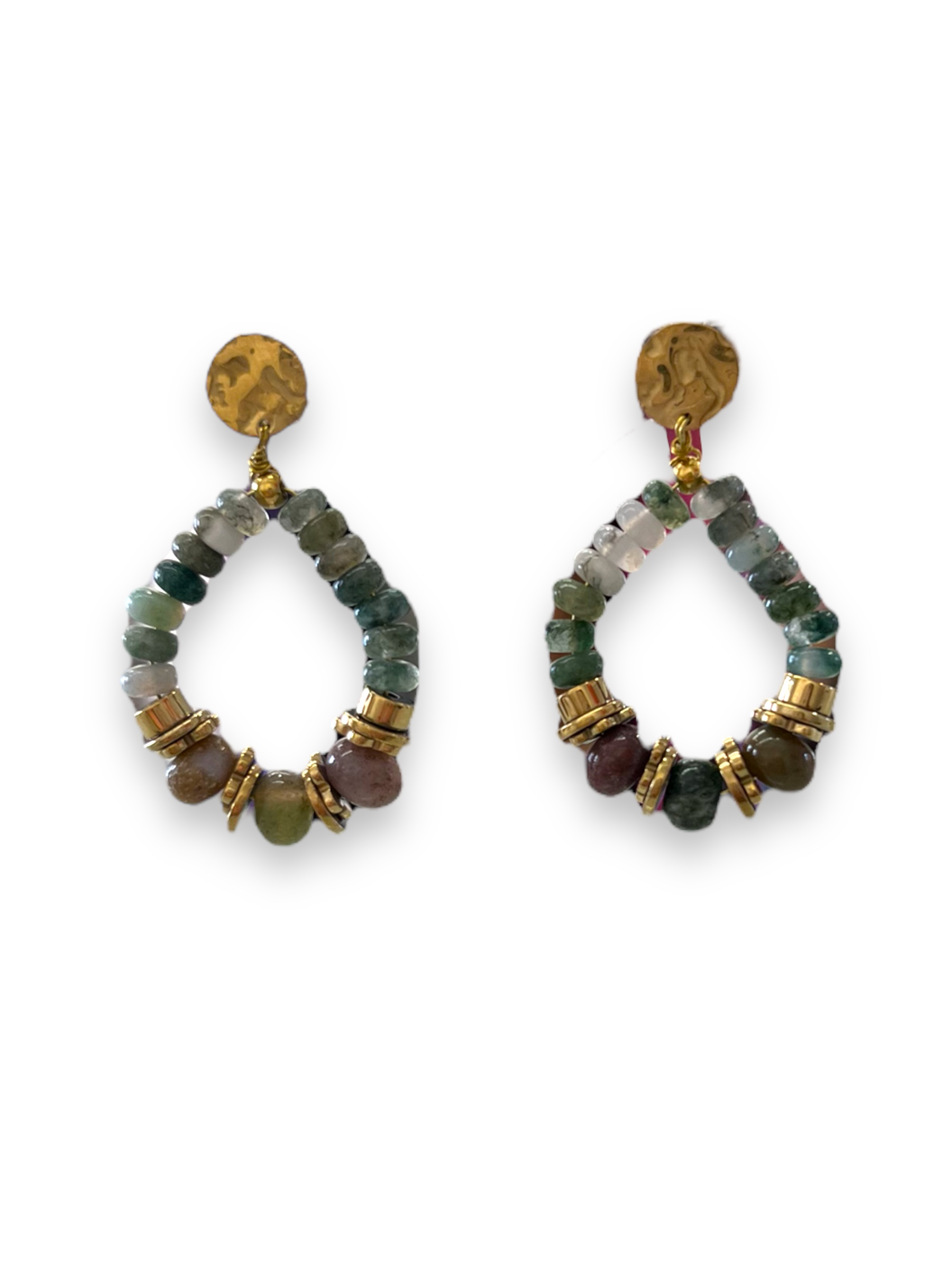Earrings, jade green and purple