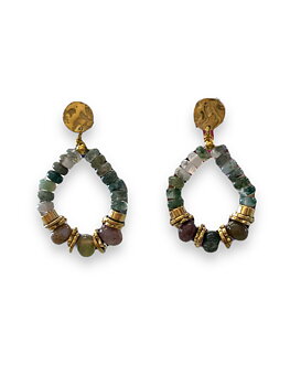 Earrings, jade green and purple