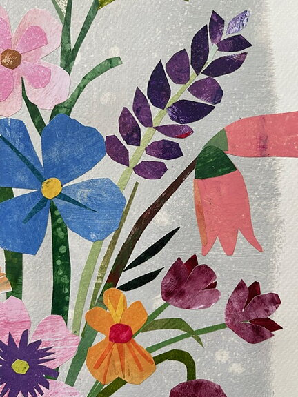 Collage "Favoritblommor" av Maria C Bernhardsson. Orginal utan ram. 70x50cm.