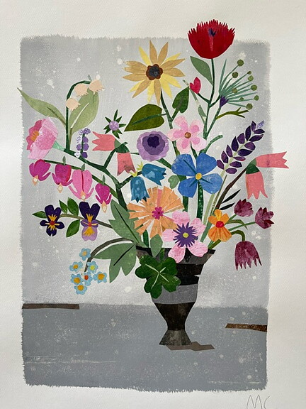 Collage "Favoritblommor" av Maria C Bernhardsson. Orginal utan ram. 70x50cm.