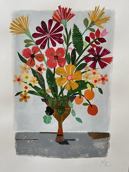 Collage "Höstbukett" av Maria C Bernhardsson. Orginal utan ram. 70x50cm.