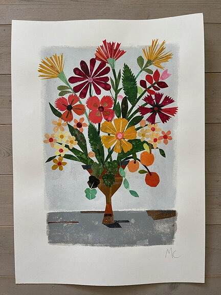 Collage "Höstbukett" av Maria C Bernhardsson. Orginal utan ram. 70x50cm.
