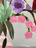 Collage "Pioner och anemoner" av Maria C Bernhardsson. Orginal utan ram. 70x50cm.