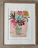 Collage "Sommarbukett" av Maria C Bernhardsson. Orginal med träram.  42x32cm.