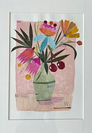 Collage "Sommarbukett" av Maria C Bernhardsson. Orginal med träram.  42x32cm.