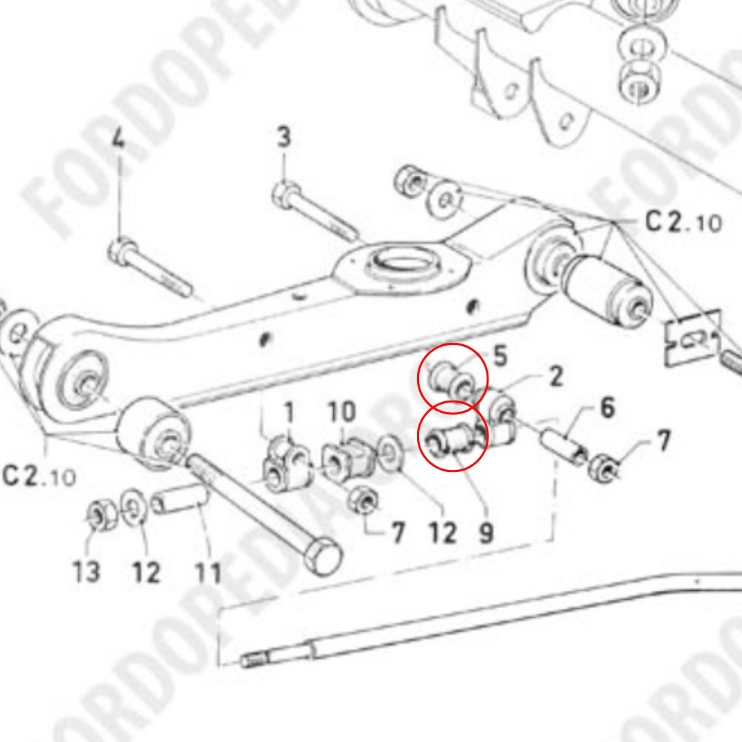 Puslat 12mm kallistuksenvakaaja taka x2 Taunus Mk1/Cortina Mk3 - 2