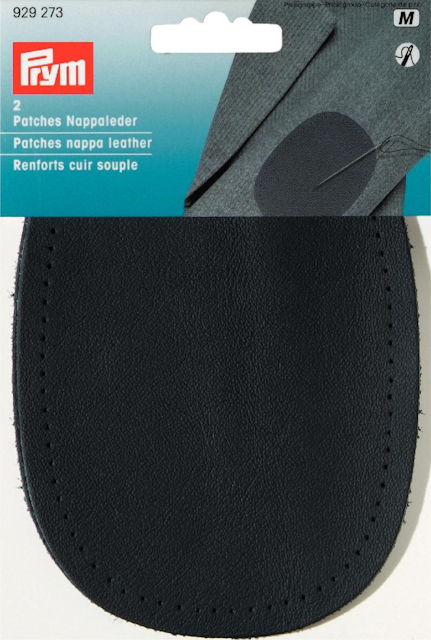Patch oval ärmlappar av blå nappa läder, Prym