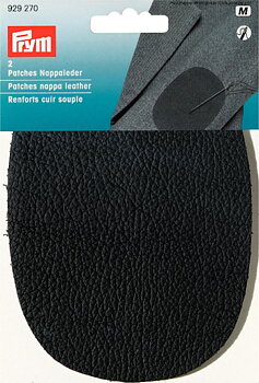 Patch oval ärmlappar av svart nappa läder, Prym
