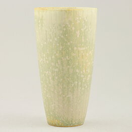 Gunnar Nylund (ARH 1950s) Green Quadratic Vase with Linear Relief 16 cm