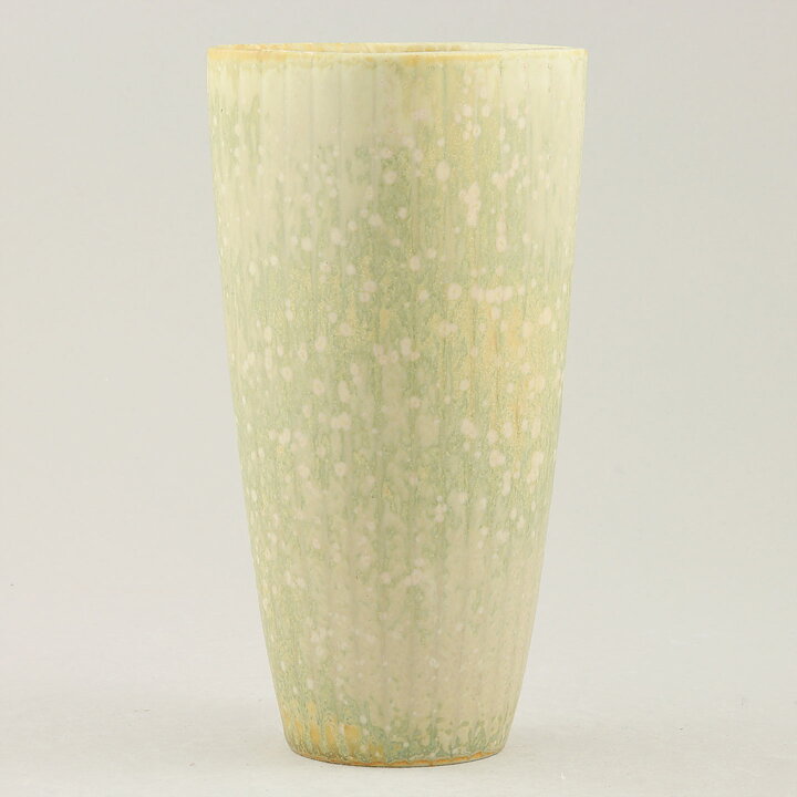 Gunnar Nylund (ARH 1950s) Green Quadratic Vase with Linear Relief 16 cm