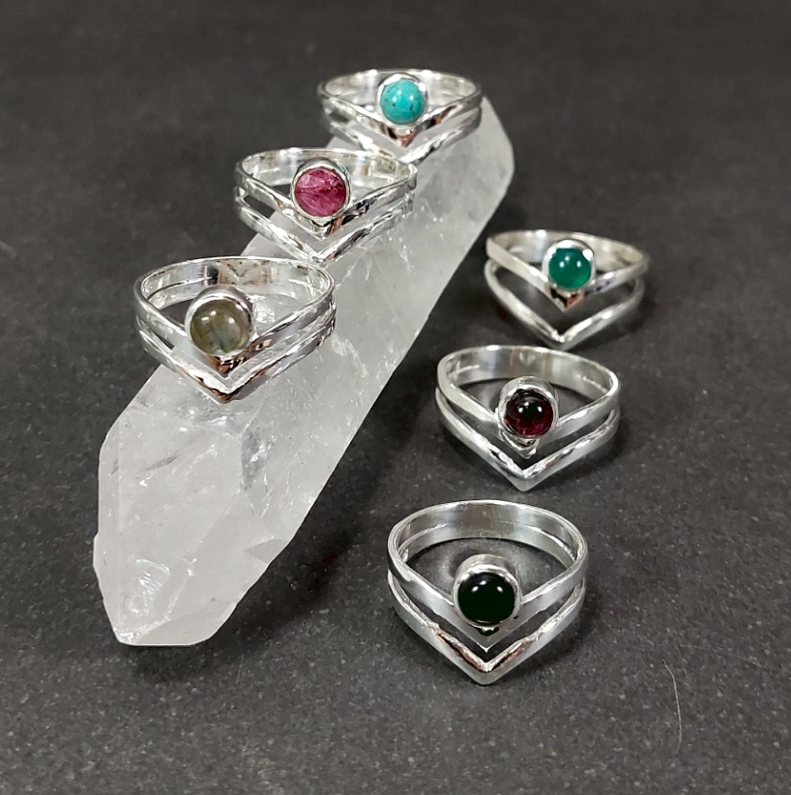 Silverring Dubbel med Cabochon i olika stenar
