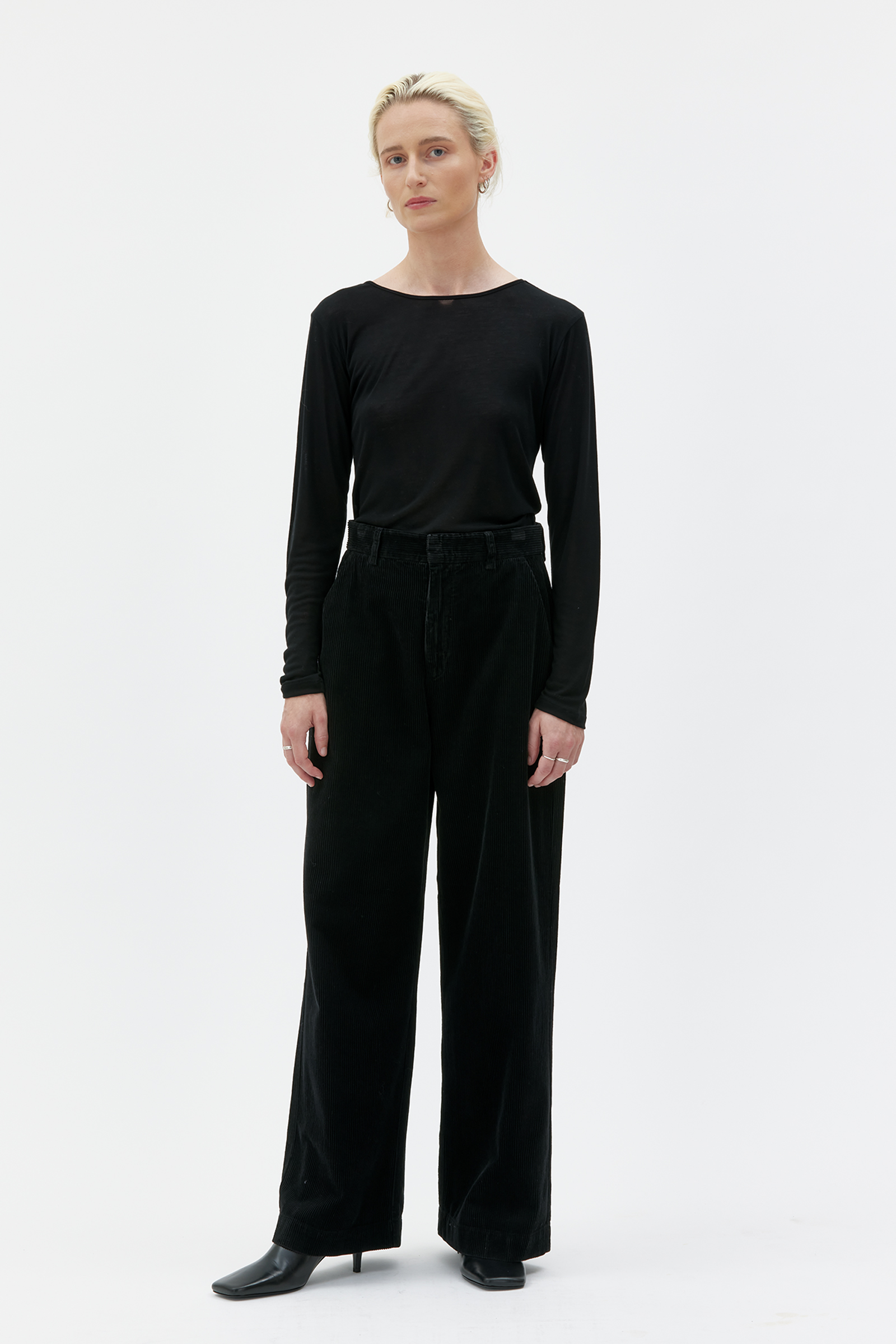 Wide leg black corduroy trousers top