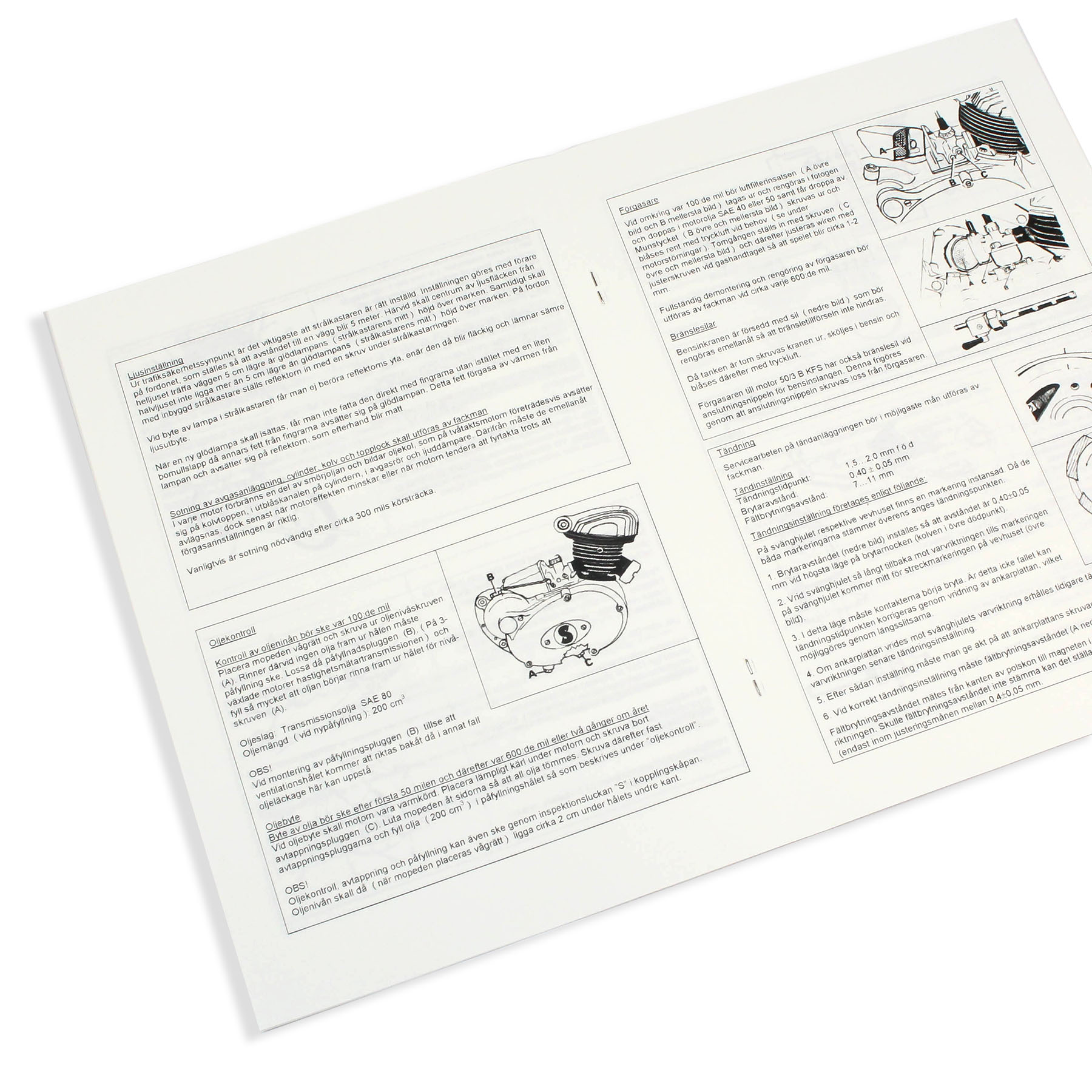 Instruction manual for mopeds, MCB 1142, 1237, 1259, 1159, 1209, 1239, 1240, 1248, 1269, 1279, 1218, 1228, 1250, 1289, 1252, 1256, 1272, 1293, 1294. Made by Mopedrenovering. - 2
