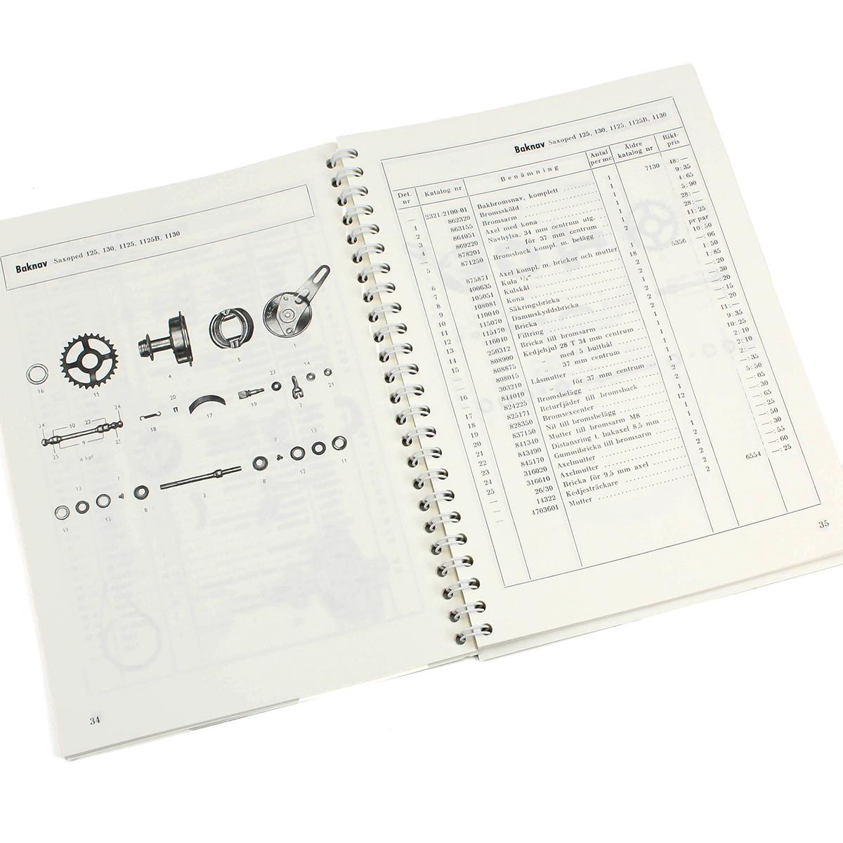 Ersatzteilkatalog Crescent Saxoped NV125,130,1125,1125B,1130, Crescent Mofa NV1145, NV 1127, hergestellt von Mopedrenovering. - 2