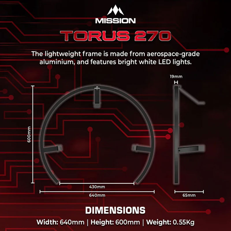 Mission Torus 270 USB-C Dartboard Lighting Red - 6