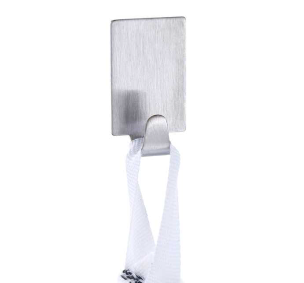 Självhäftande mini-krokar i borstat stål, 4 st, RIGHT ANGLE, 1,9 x H 3,4 cm, Silver