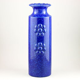 Britt-Louise Sundell (Kuli 1959) Blue Cylinder Vase with Bead Circular Relief 35 cm