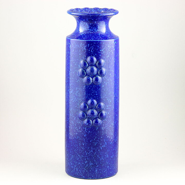 Britt-Louise Sundell (Kuli 1959) Blue Cylinder Vase with Bead Circular Relief 35 cm