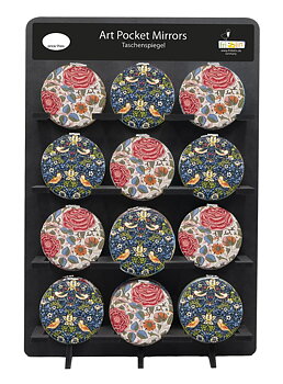 Rund lommespejl, stofbeklædt, William Morris, Borddisplay med 48 stk.