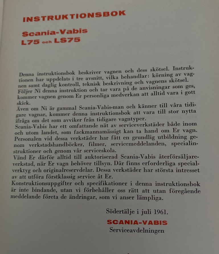 1961 Scania-Vabis L 75, LS 75 Lastvagnar Instruktionsbok - 3