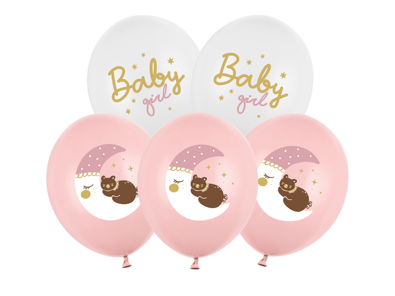 Ballongbukett "Baby Girl" - Sovande nalle på måne