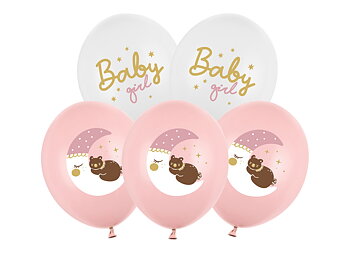 Ballongbukett "Baby Girl" - Sovande nalle på måne