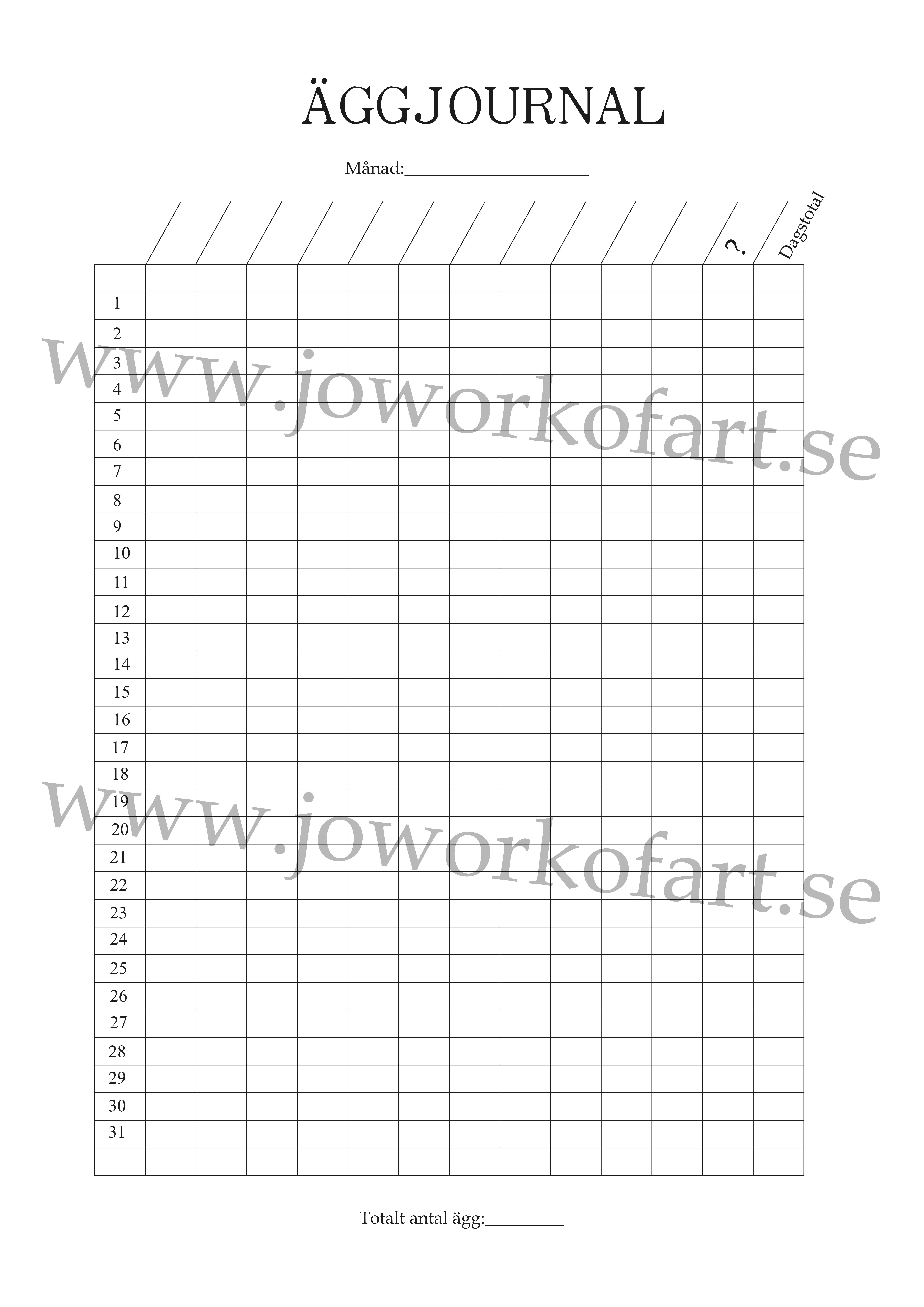 Äggjournal, fyll i själv-ark (Digital produkt)
