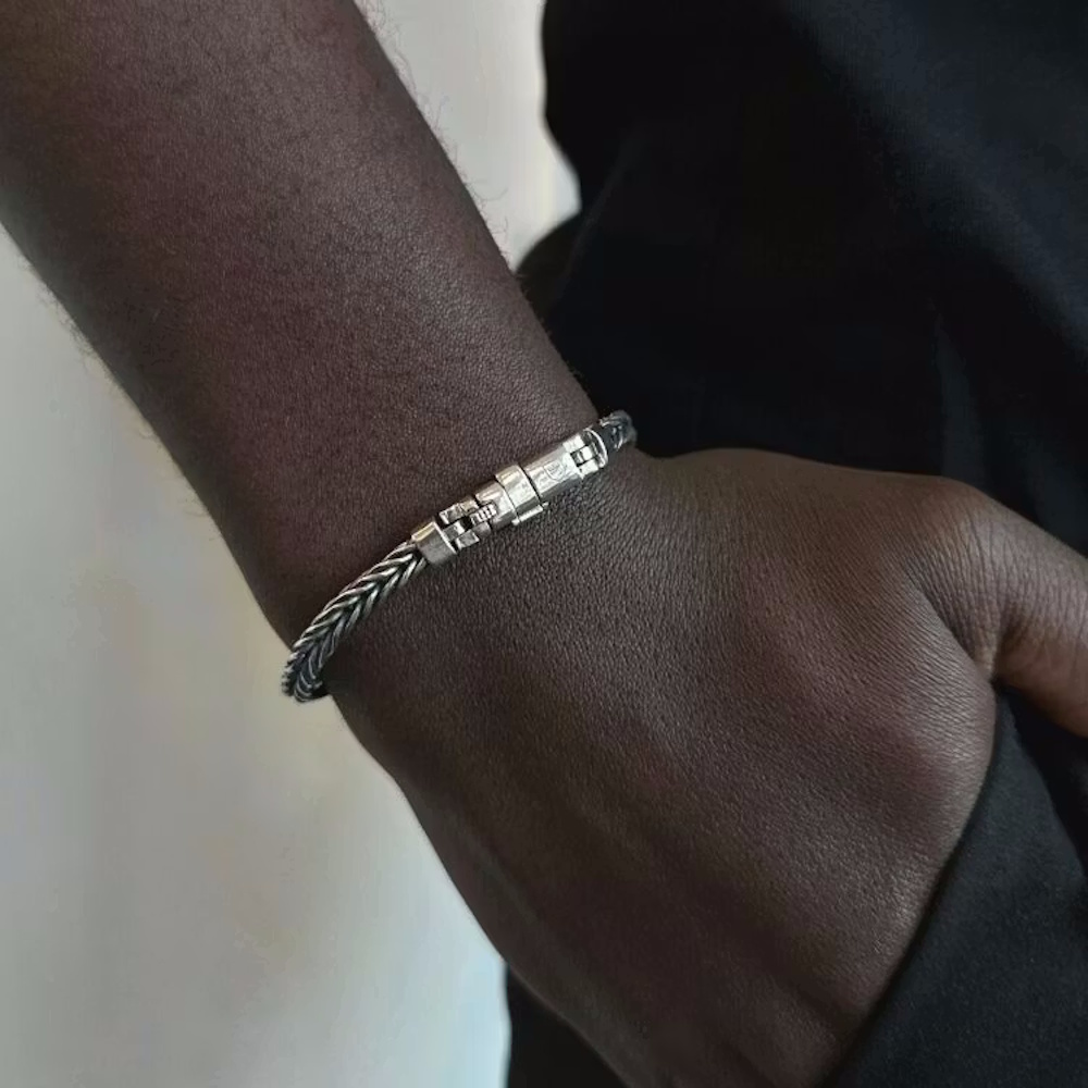 Nobel armband oxiderad rävsvanslänk silver