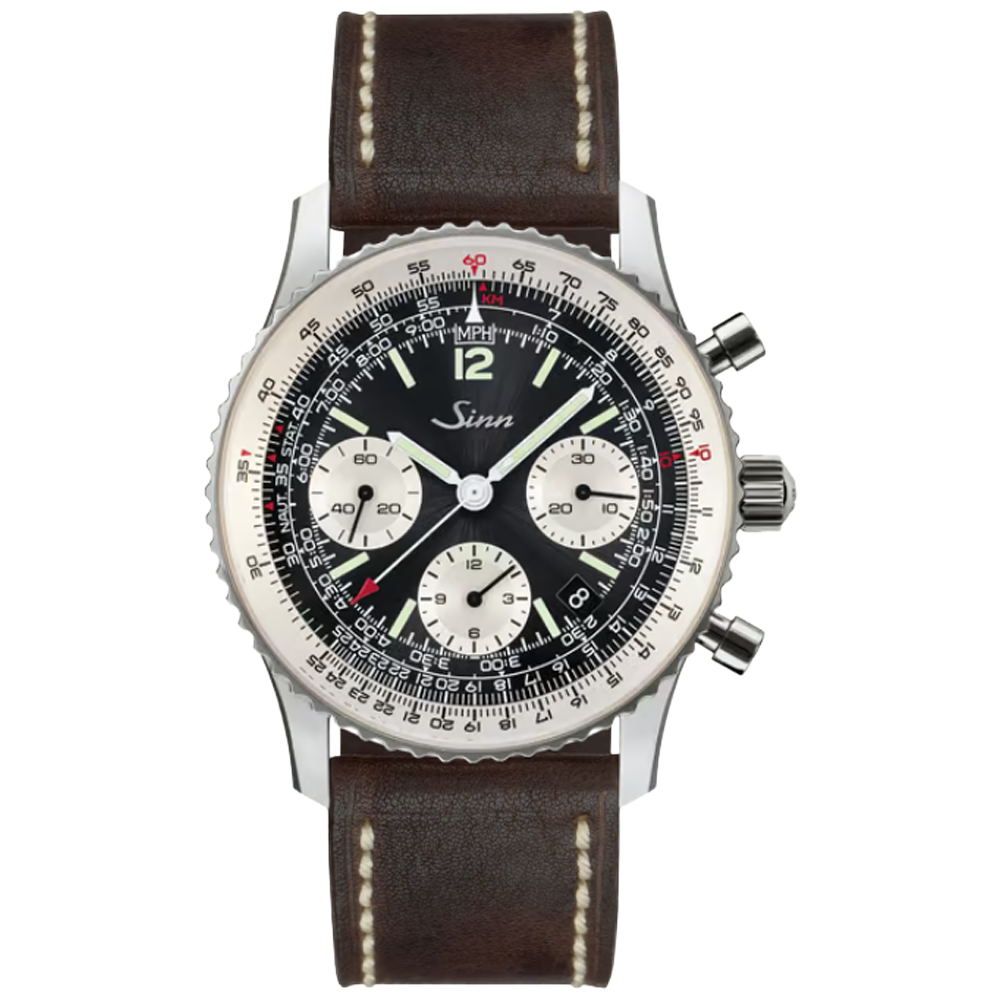 903.090  Sinn 903 St II mörkbrunt vintage kalvskinsband med vita sömmar