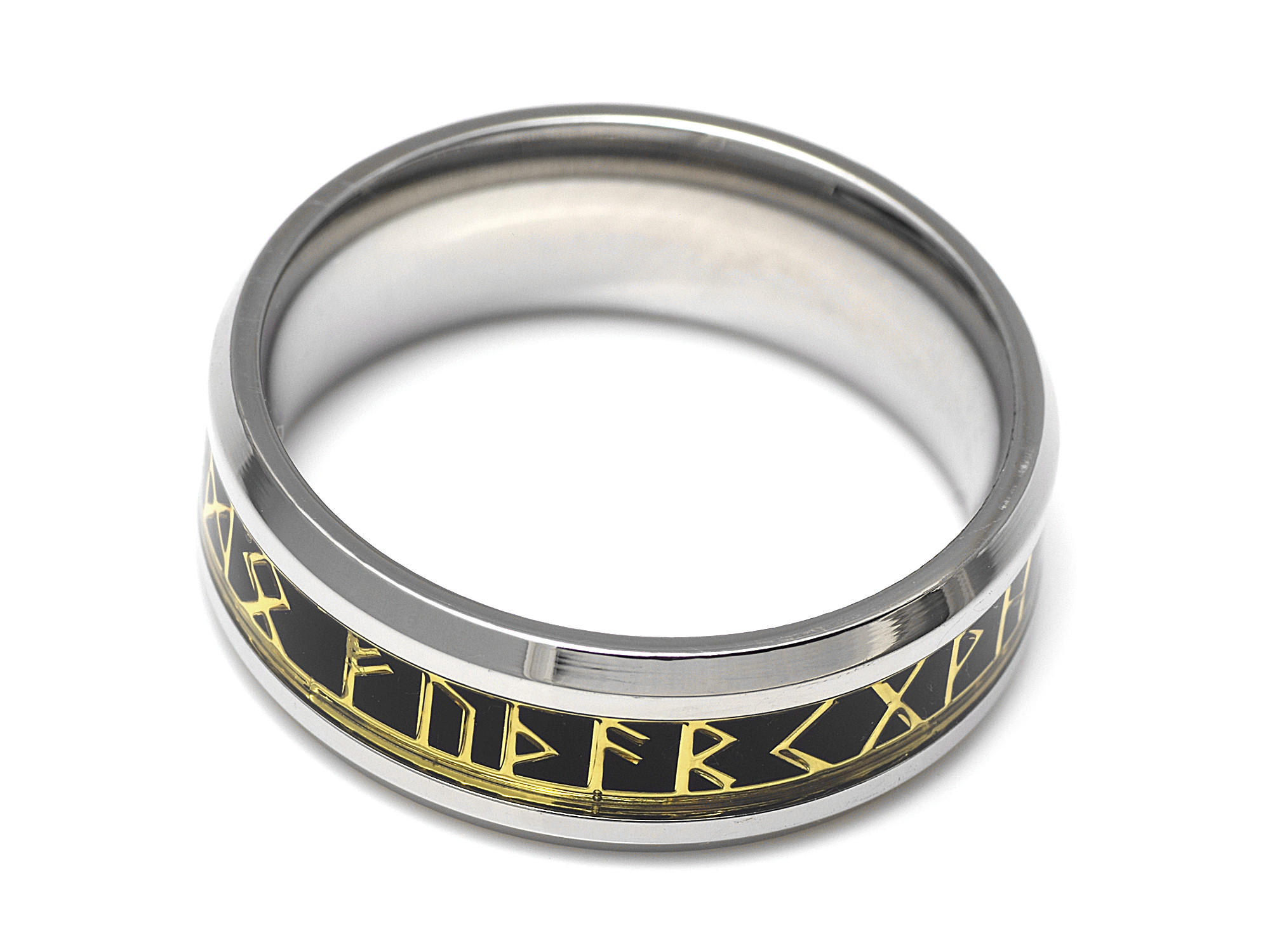 Futhark Ring i Rostfritt Stål, Asatro Accessoar med Runor, Nordisk Mytologi Viking Smycke
