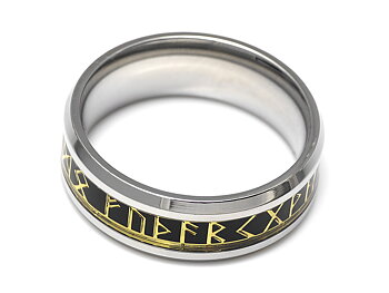 Futhark Ring i Rostfritt Stål, Asatro Accessoar med Runor, Nordisk Mytologi Viking Smycke