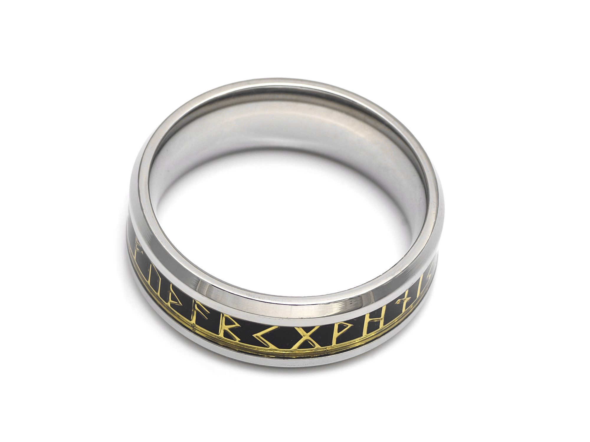Futhark Ring i Rostfritt Stål, Asatro Accessoar med Runor, Nordisk Mytologi Viking Smycke - 2