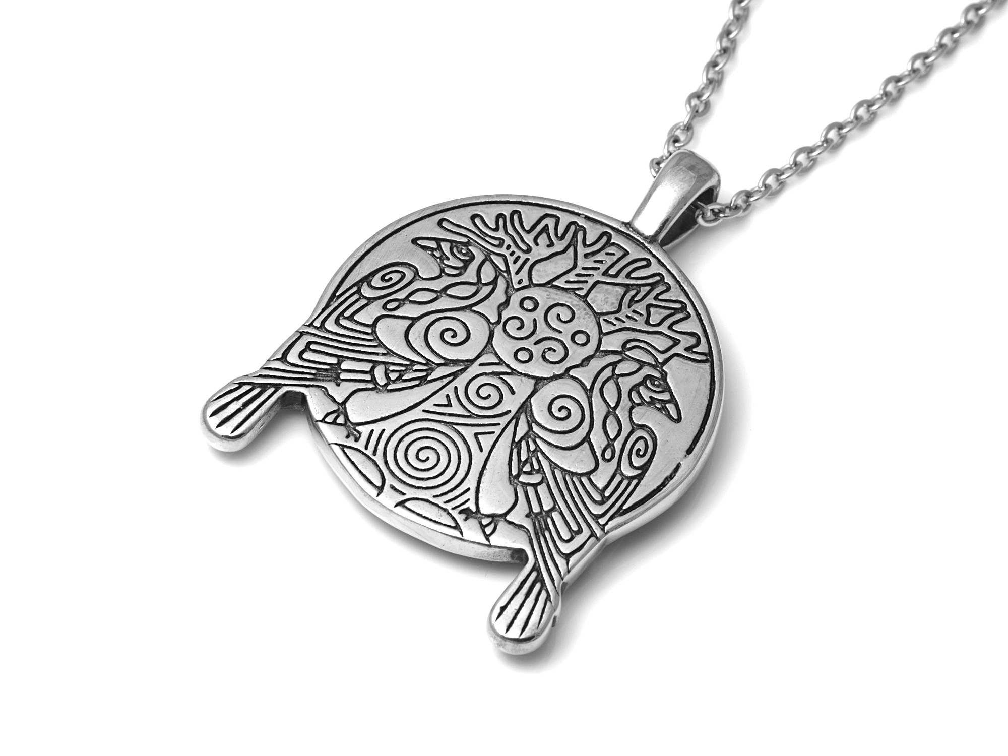 Hugin och Munin Halsband i Rostfritt Stål, Korpar Hänge, Asatro Accessoar, Yggdrasil Smycke - 3