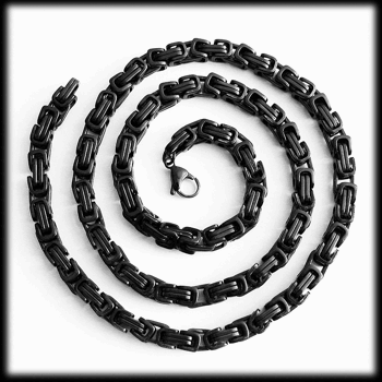8 mm. Manglad kejsarlänk halsband i svart rostfritt stål.