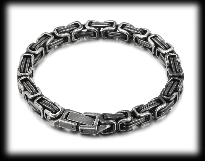 6 mm. Oljig look. Manglad kejsarlänk armband i grått stål.
