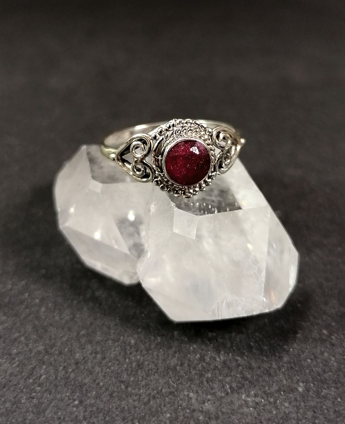Silverring med hjärtan och Cabochon i olika stenar - 7