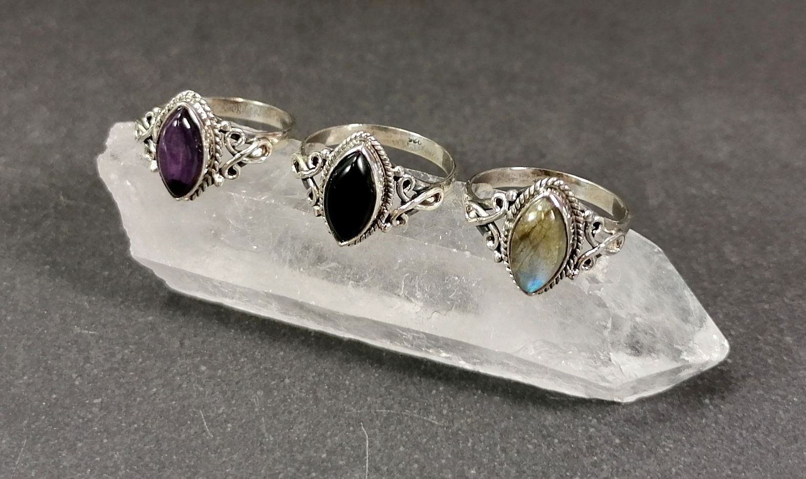 Silverring med mandelformad Cabochon i olika stenar - 2
