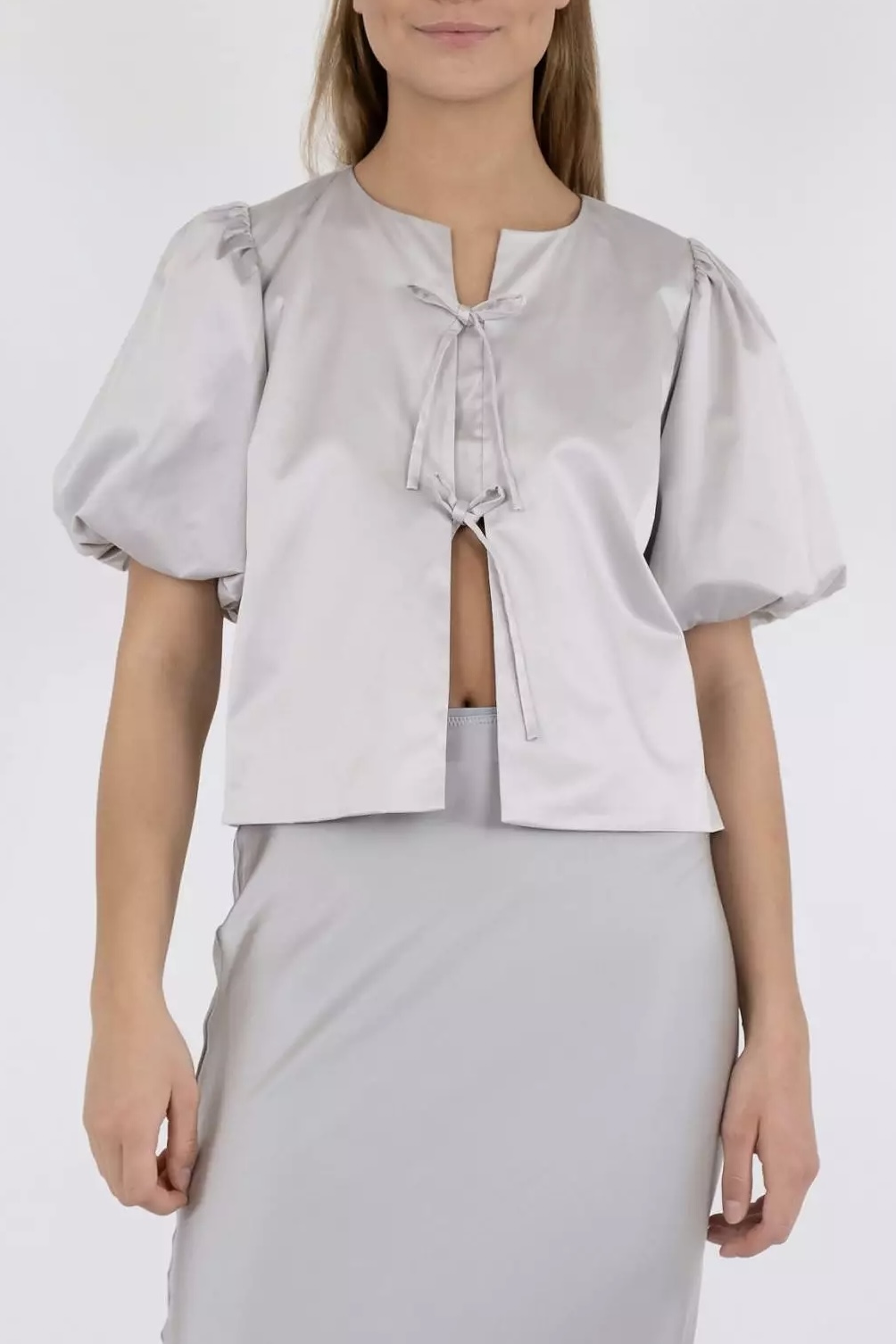 Neo Noir  - Aska Dull Satin Blouse Light grey