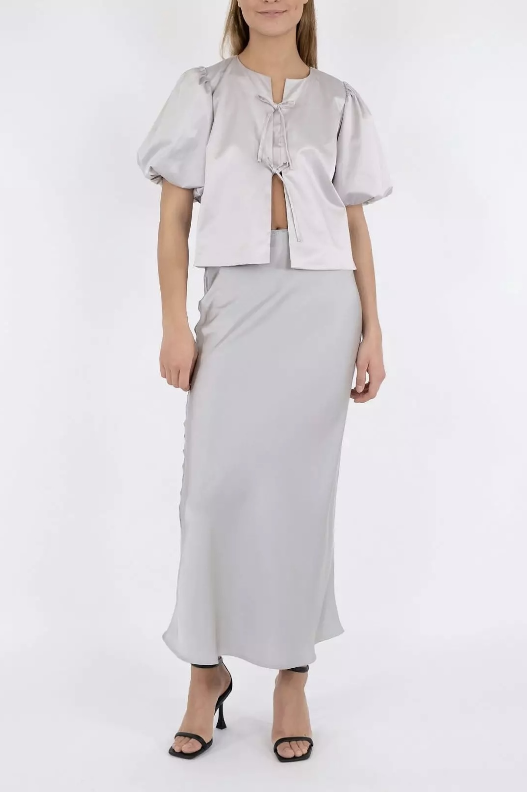 Neo Noir  - Aska Dull Satin Blouse Light grey - 2