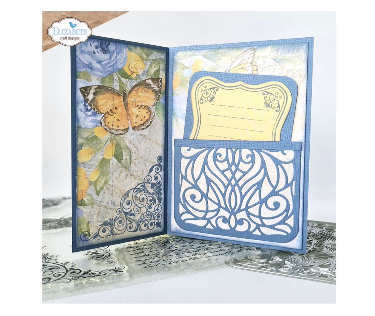 Elizabeth Craft Designs Evening Rose Stamp Butterflies and Swirls - 2