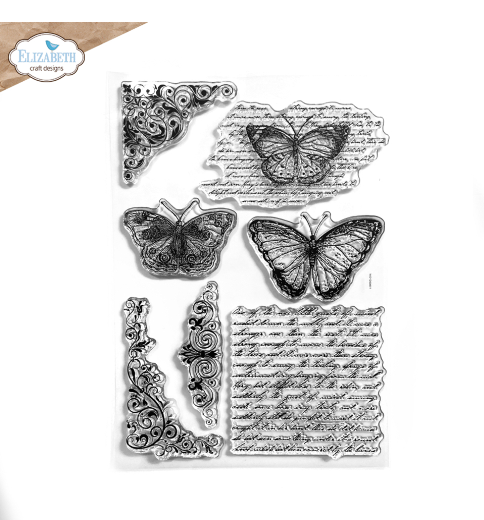 Elizabeth Craft Designs Evening Rose Stamp Butterflies and Swirls