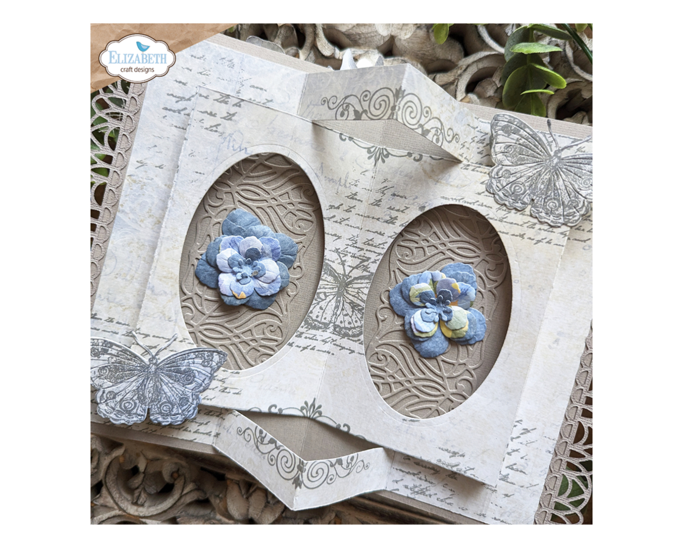 Elizabeth Craft Designs Evening Rose Stamp Butterflies and Swirls - 3