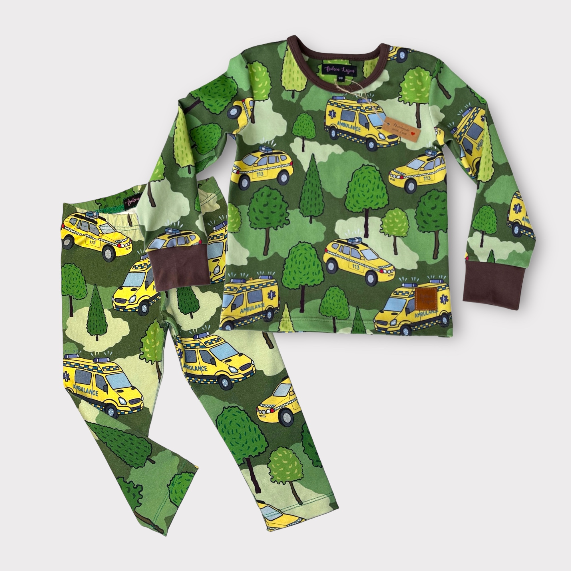 Paket - Tröja och leggings Ambulans grön stl. 86 och 98