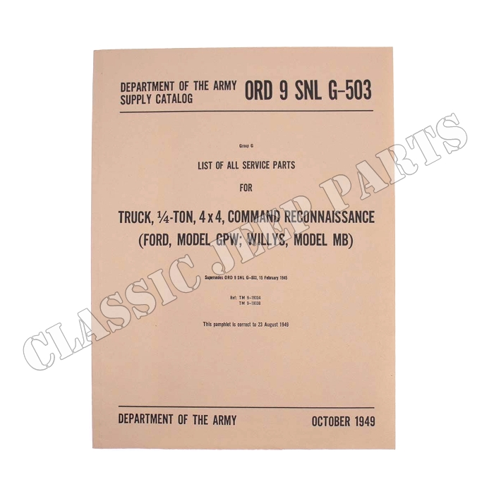 Parts manual illustrated 1949 WILLYS MB FORD GPW