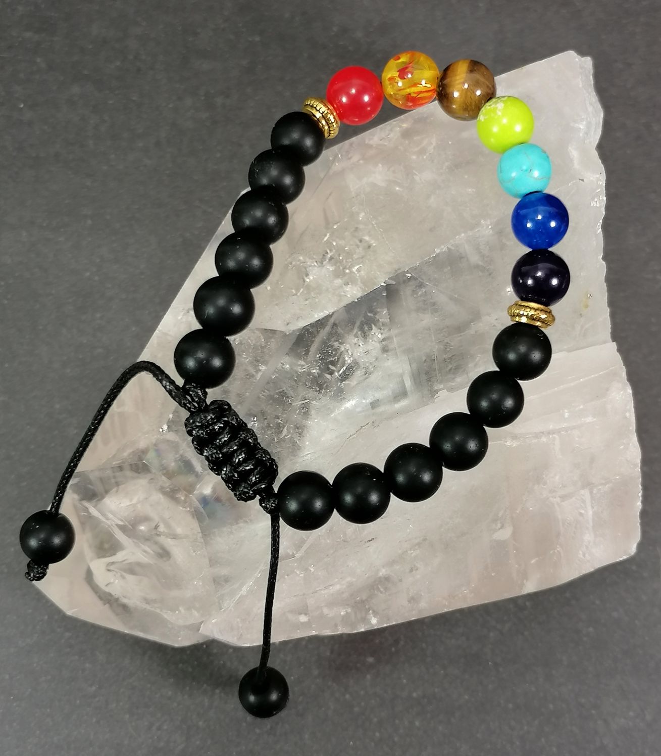 Chakra  Armband med Matt Onyx - Justerbart
