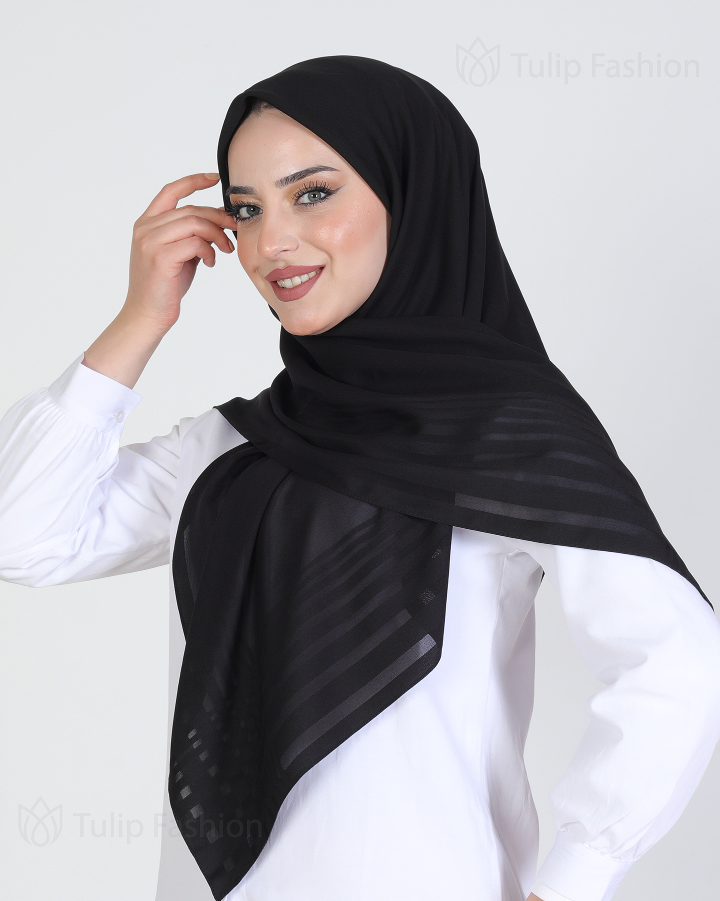 Hijab - Chiffon Stripes 120 cm - Svart - 2